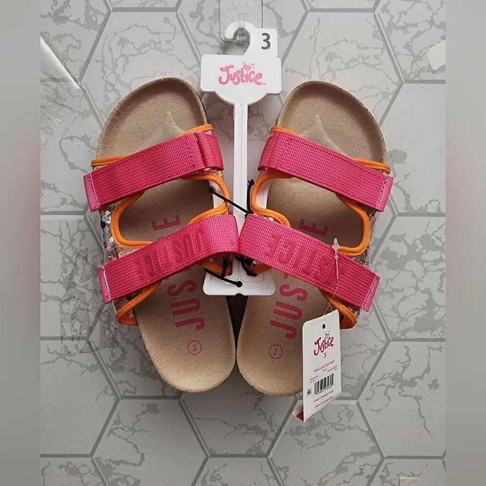 Justice Girls Pink Footbed Slide On Sandal Size 3 - New.